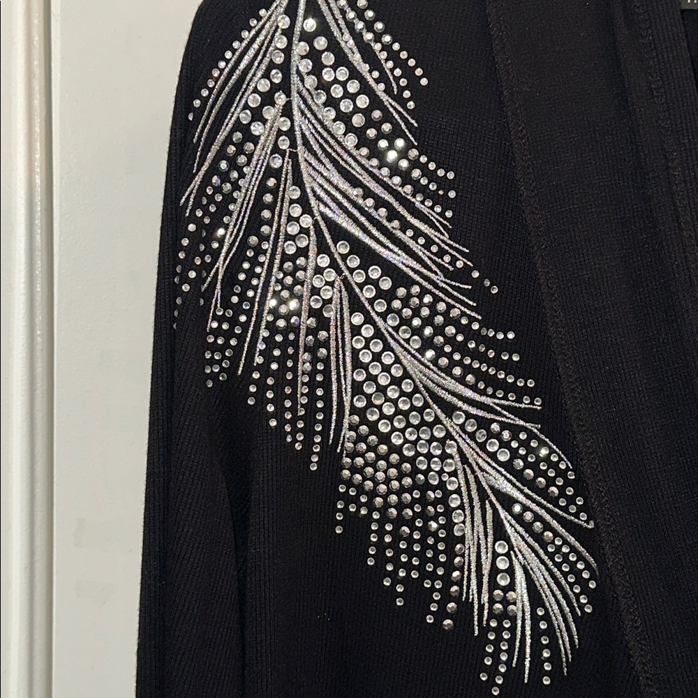 I.N.C. Glam Feather Rhinestone Embellished Open Front Duster Cardigan Size M - Picture 4 of 11